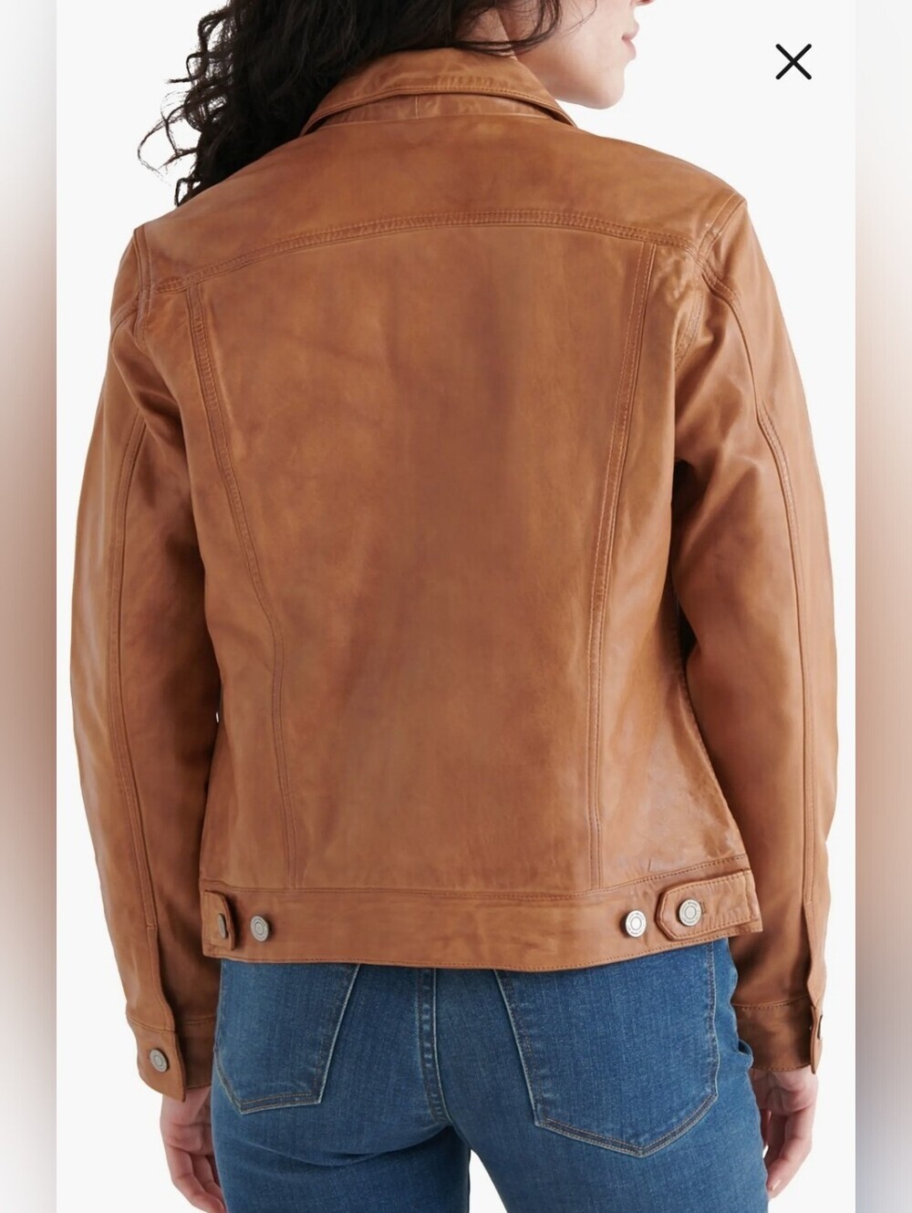 NWOT Lucky Brand Leather Trucker Jacket In Color: Cognac Size L - Picture 2 of 15